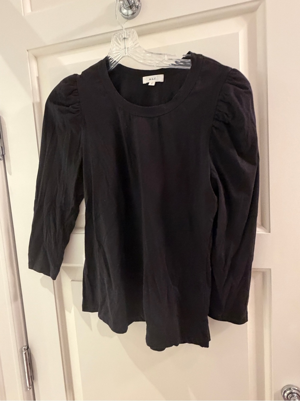 A.L.C. Black Puff-Sleeve Crewneck Long Sleeve Top - Picture 2 of 3
